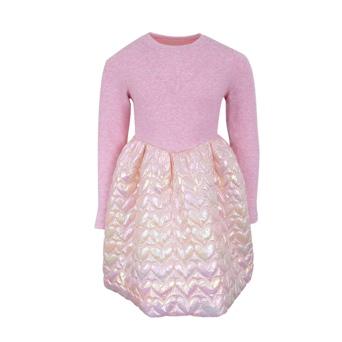 Rosé Heart Princess Dress – Iridescent Quilted Party Dress for Girls