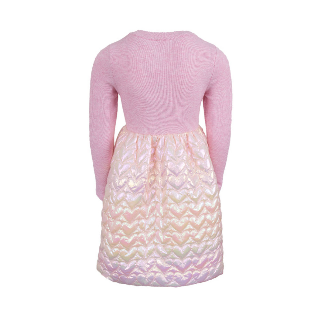 Rosé Heart Princess Dress – Iridescent Quilted Party Dress for Girls