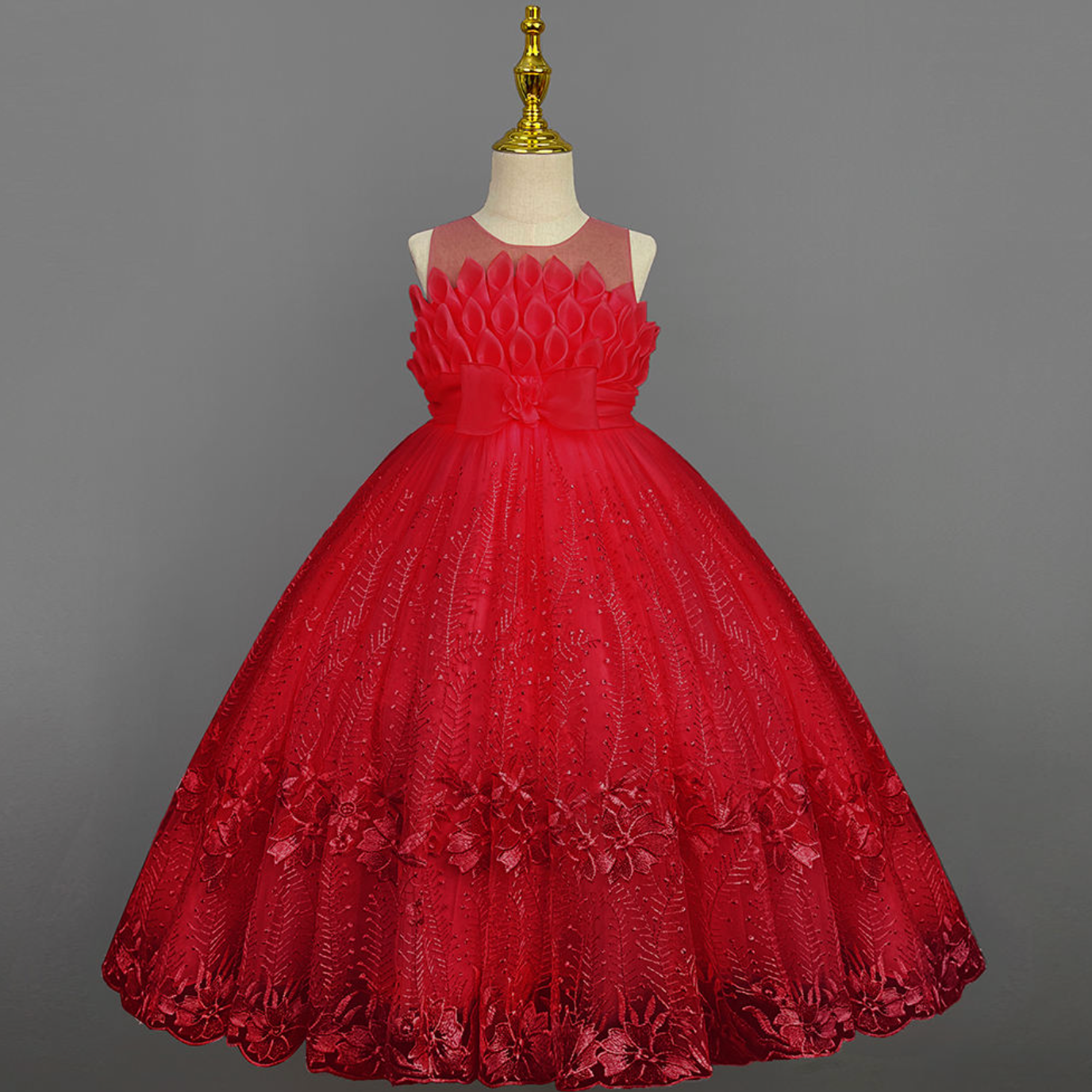 Lacebelle Princess Dress – Enchanting Floral Lace Backless Gown for Girls