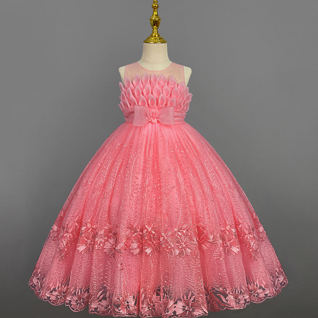Lacebelle Princess Dress – Enchanting Floral Lace Backless Gown for Girls