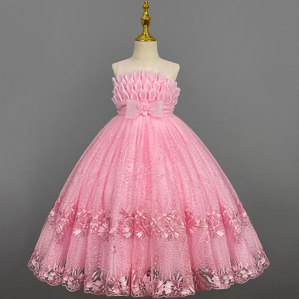 Lacebelle Princess Dress – Enchanting Floral Lace Backless Gown for Girls