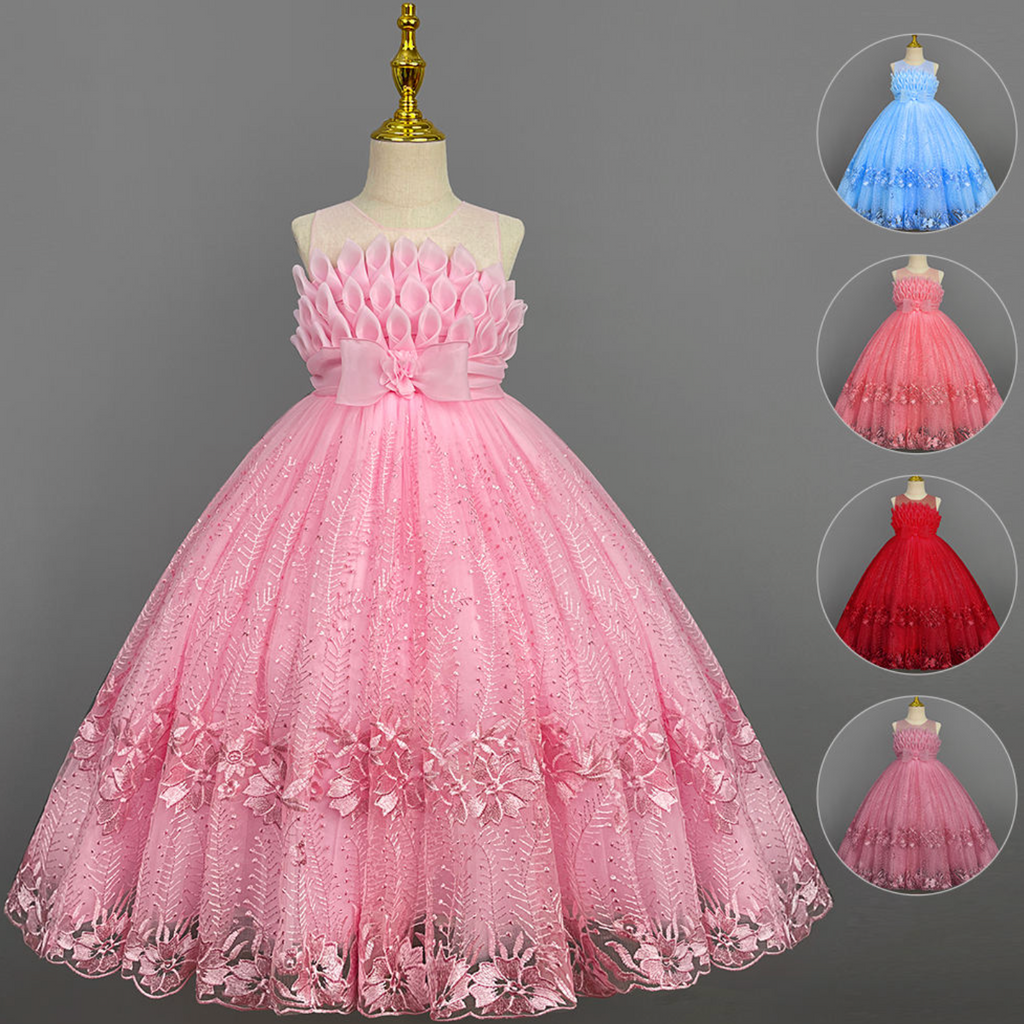 Lacebelle Princess Dress – Enchanting Floral Lace Backless Gown for Girls