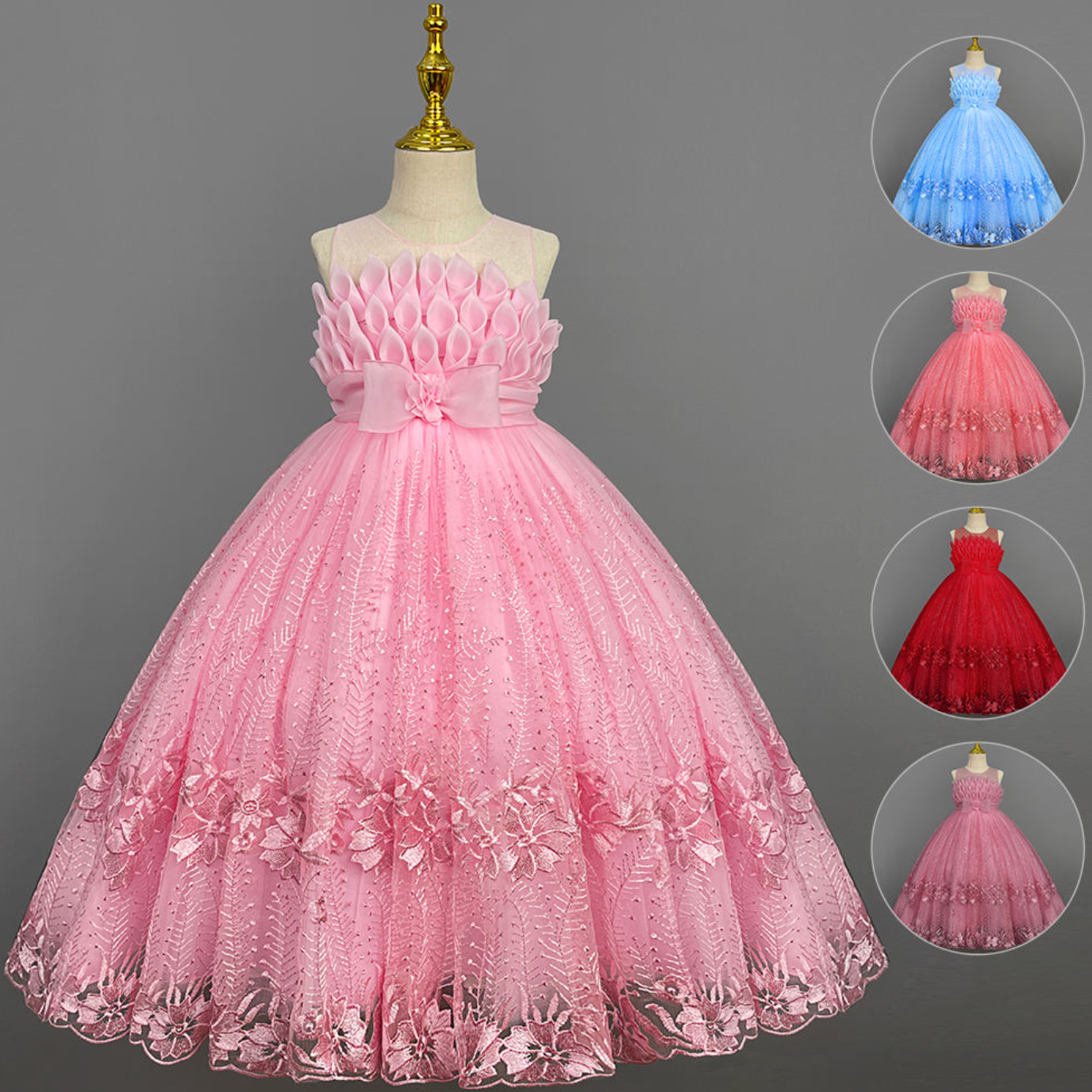 Lacebelle Princess Dress – Enchanting Floral Lace Backless Gown for Girls