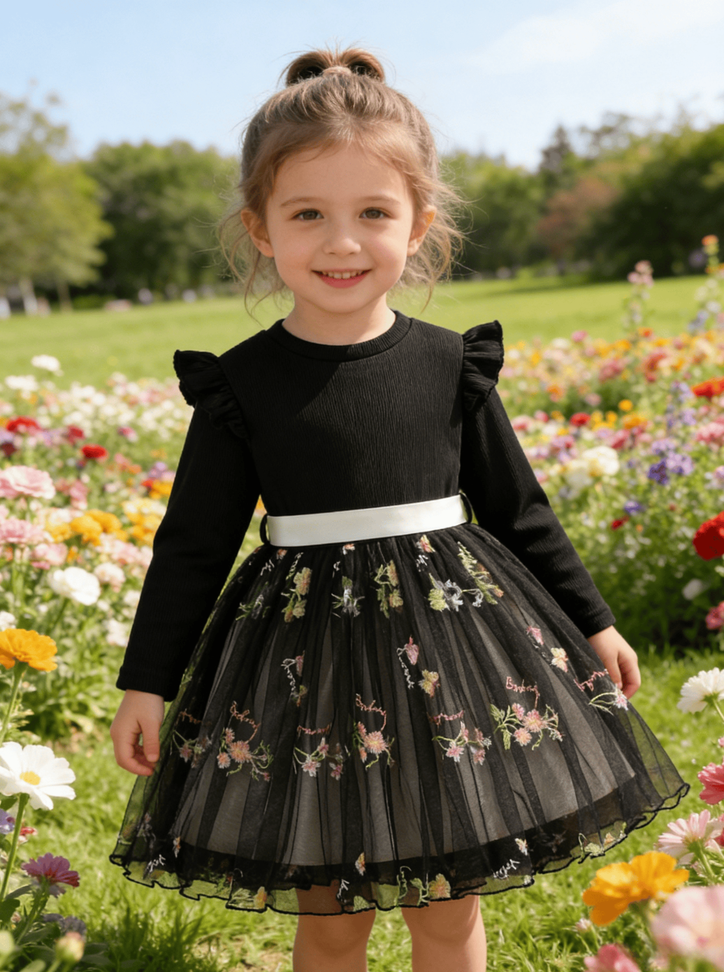 Florabelle Ruffle Dress – Enchanting Floral Long-Sleeve Dress for Girls
