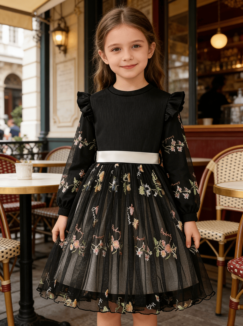 Florabelle Ruffle Dress – Enchanting Floral Long-Sleeve Dress for Girls