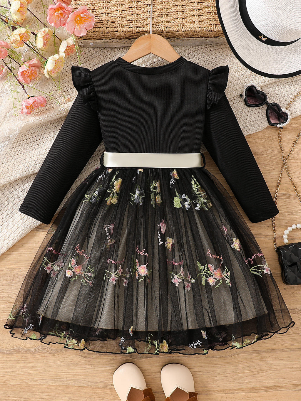 Florabelle Ruffle Dress – Enchanting Floral Long-Sleeve Dress for Girls