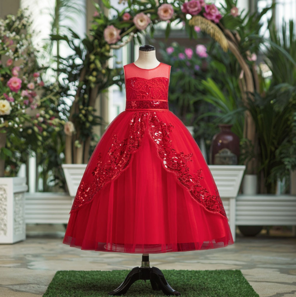 Eveliora Princess Gown – Elegant Long Bridesmaid & Flower Girl Dress for Girls