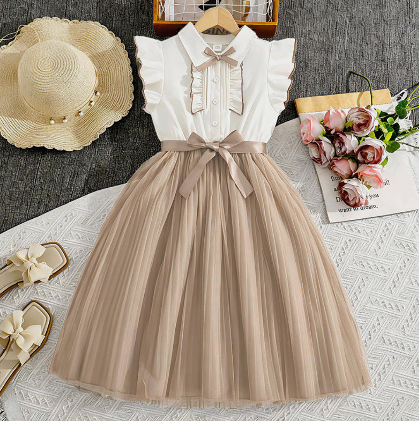 Belleora Summer Dress – Elegant Waist-Defined Short-Sleeve Dress for Girls