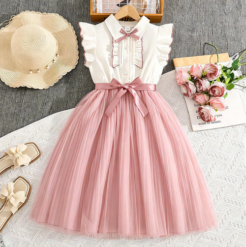 Belleora Summer Dress – Elegant Waist-Defined Short-Sleeve Dress for Girls