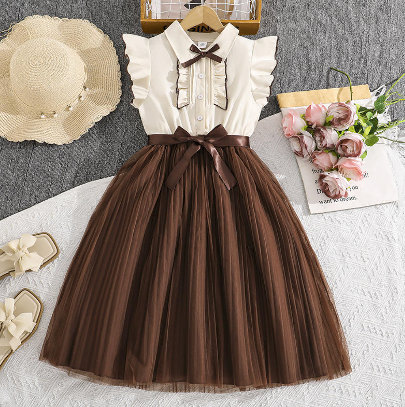 Belleora Summer Dress – Elegant Waist-Defined Short-Sleeve Dress for Girls