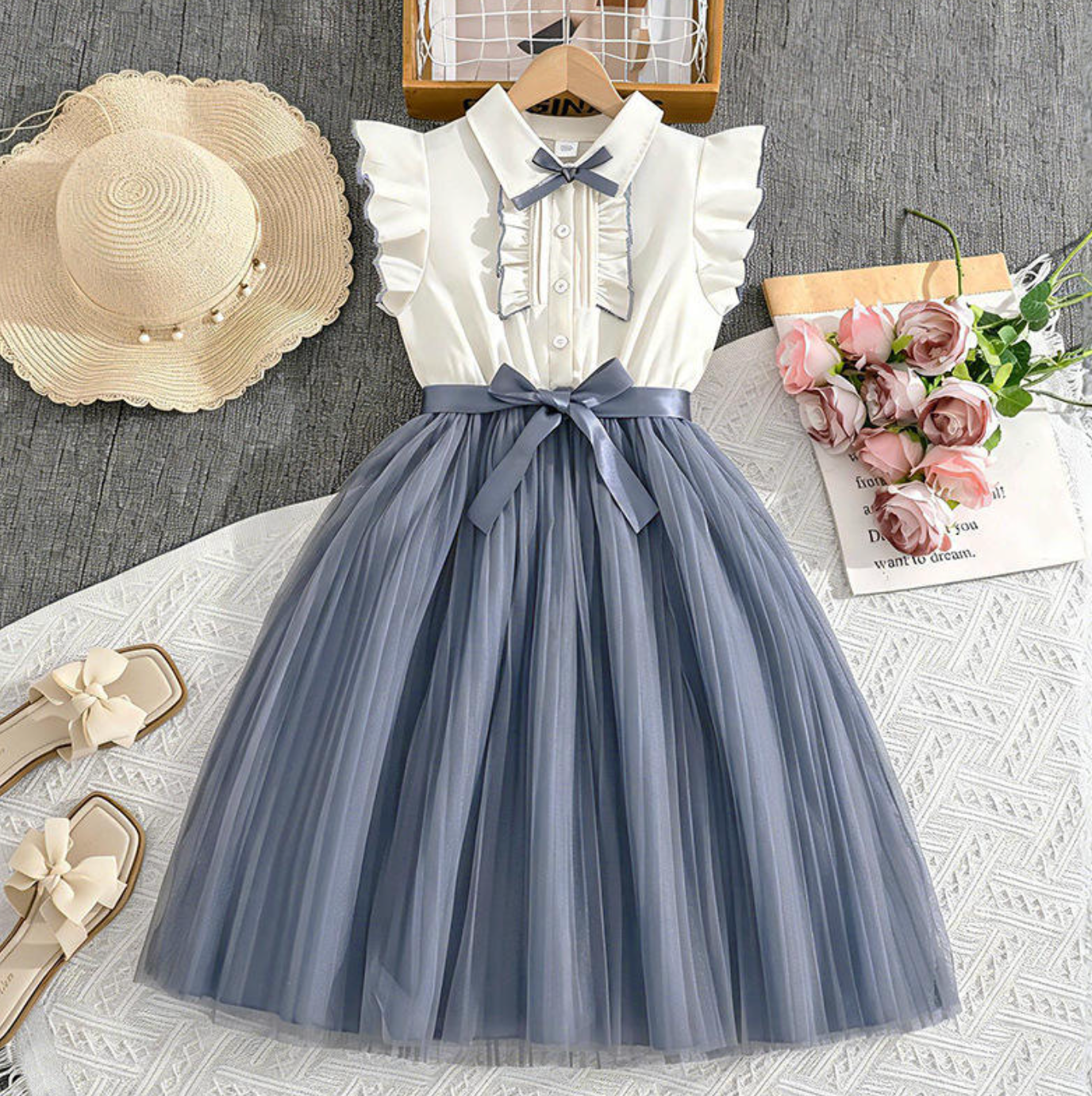 Belleora Summer Dress – Elegant Waist-Defined Short-Sleeve Dress for Girls